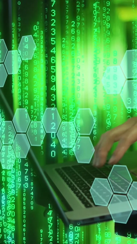 Animation of data processing over caucasian man with laptop computer servers Stock Footage 342910430
