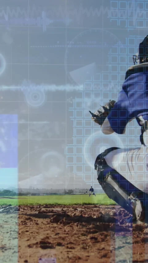 Animation of data processing over caucasian baseball players Stock Footage 343027982