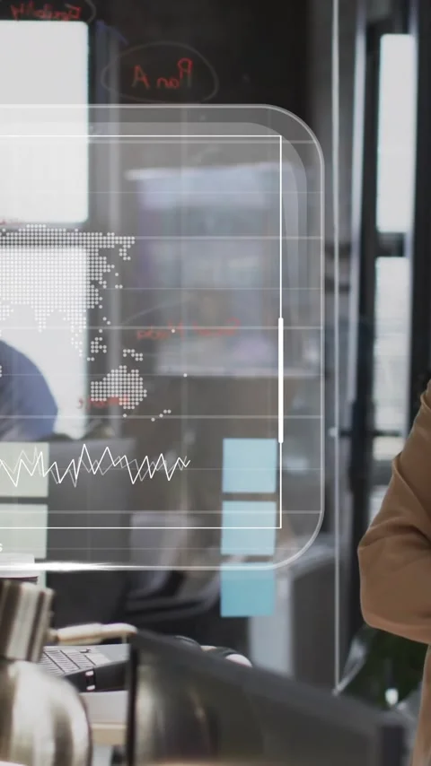 Animation of data processing over caucasian businesswoman in office Stock Footage 343079312
