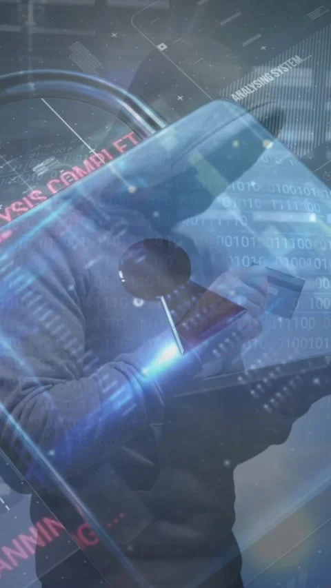 Animation of data processing over caucasian male hacker using laptop Stock Footage 343127708