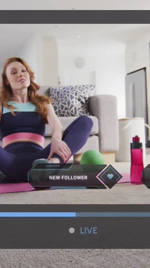 Animation of data processing over caucasian woman exercising recording fitness Stock Footage 343608496