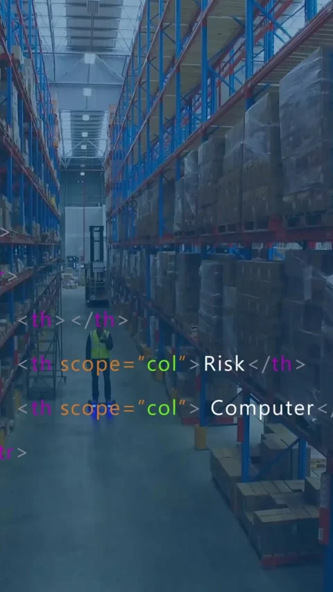 Animation of data processing over caucasian male worker in warehouse Stock Footage 343643634