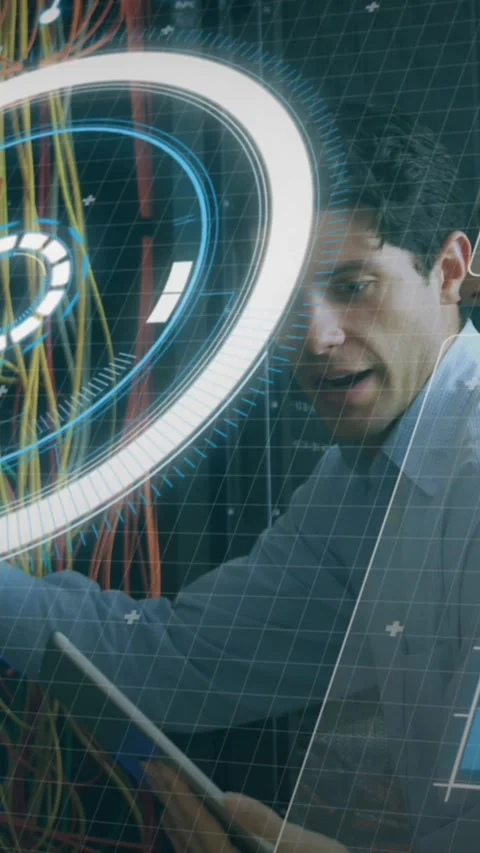Animation of data processing over caucasian male and female engineer working at Stock Footage 343778784