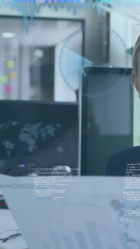 Animation of data processing over caucasian businesswoman with document smiling Stock Footage 343888051