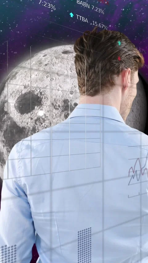Animation of data processing over caucasian man and moon Stock Footage 344243491