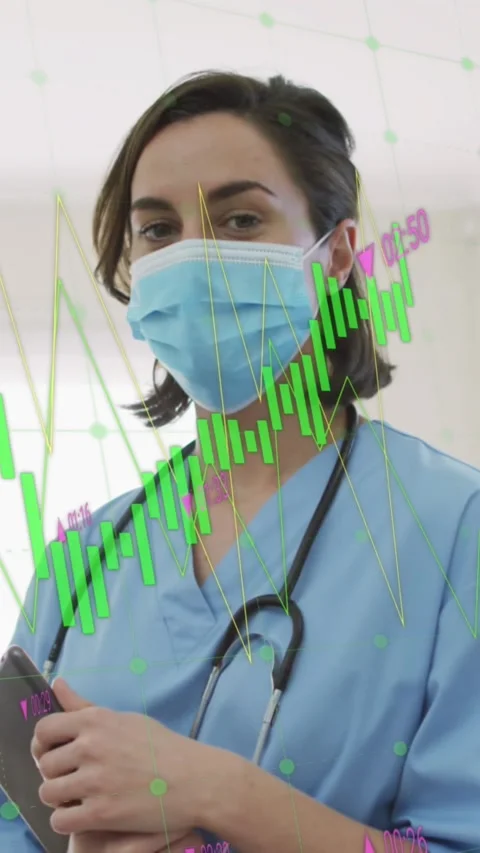 Animation of data processing over caucasian female doctor using tablet Stock Footage 344402309