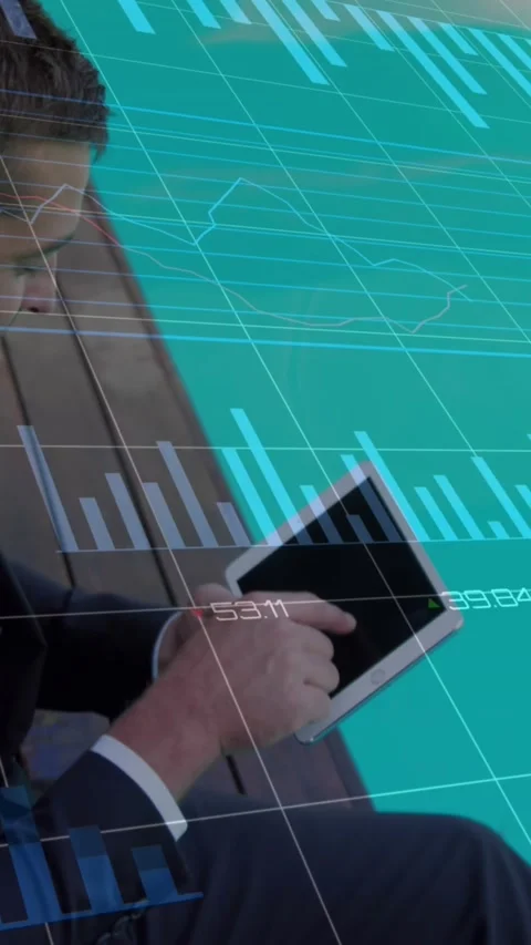 Animation of data processing over caucasian businessman using tablet against Stock Footage 344525829