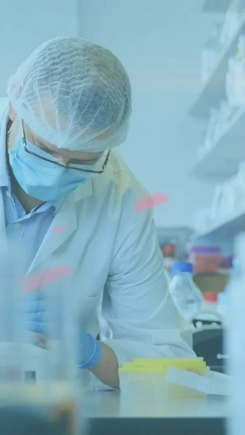 Animation of data processing over caucasian male scientist in lab Stock Footage 344613786