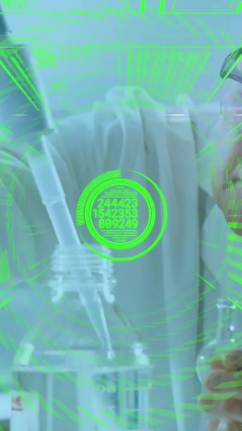 Animation of data processing over caucasian male scientist in lab Stock Footage 344613787