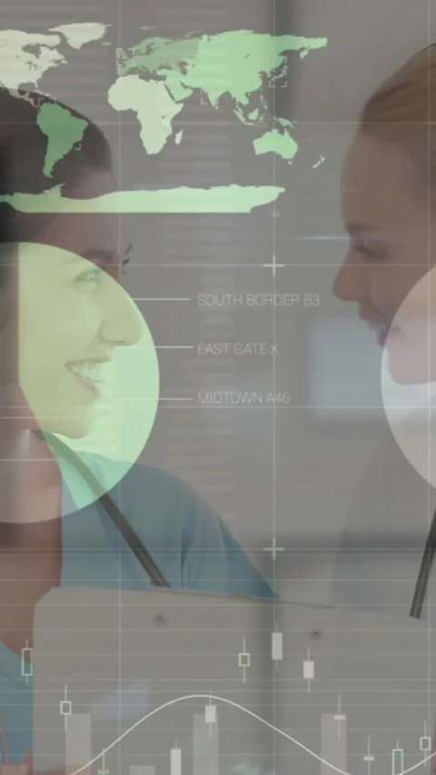 Animation of data processing over caucasian female doctors talking Stock Footage 344636115