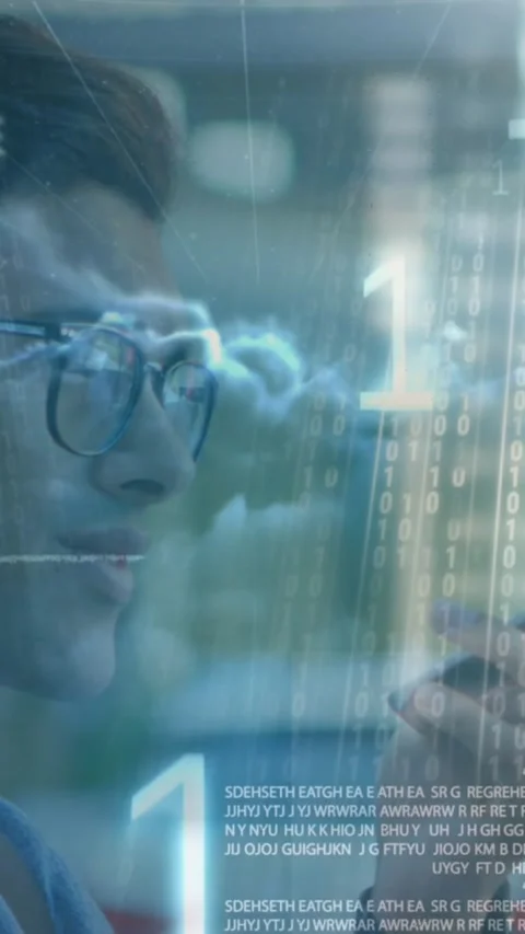 Animation of data processing over caucasian man talking on smartphone against Stock Footage 344669182