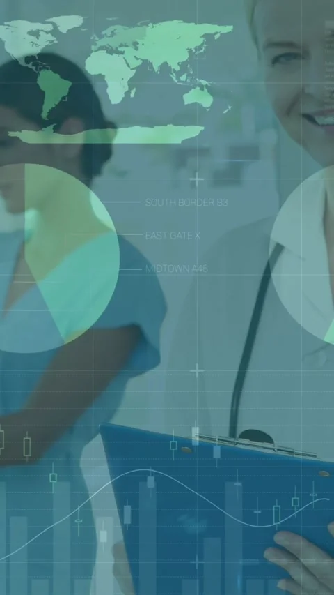 Animation of data processing over caucasian senior female doctor holding reports Stock Footage 344678325