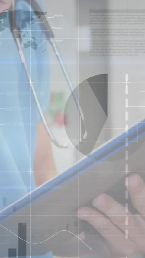 Animation of data processing over caucasian male doctor with file Stock Footage 344678673