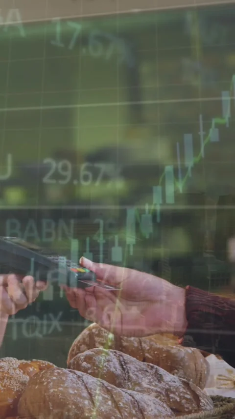 Animation of data processing over caucasian man using credit card to make Stock Footage 344693229