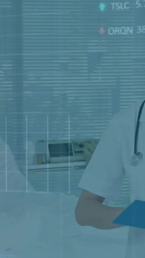 Animation of data processing over caucasian female doctor writing on clipboard Stock Footage 344693242