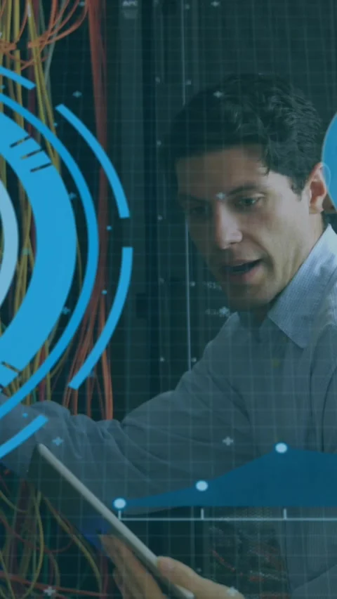 Animation of data processing over caucasian server room workers Stock Footage 344722483