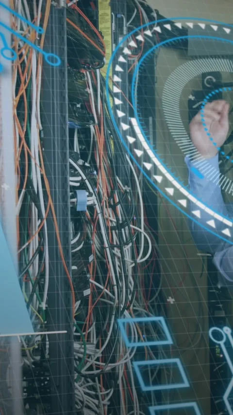 Animation of data processing over caucasian server room worker Stock Footage 344722493