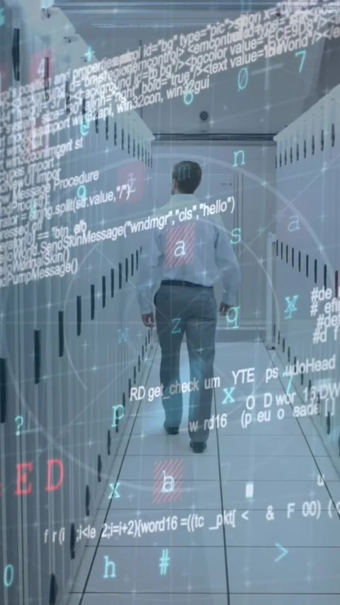 Animation of data processing over caucasian man in server room Stock Footage 344745481
