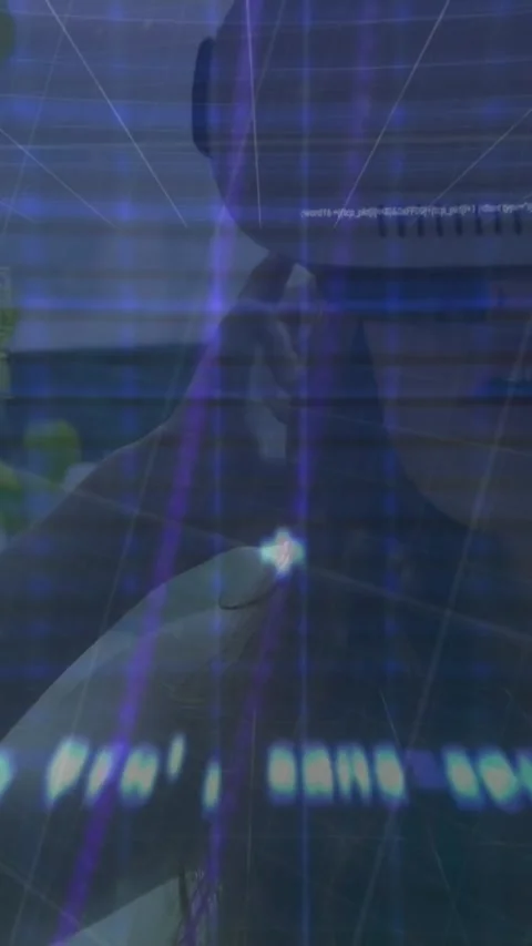 Animation of data processing over caucasian woman wearing vr headset Stock Footage 344746175