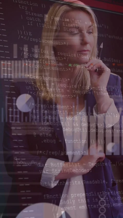 Animation of data processing over caucasian businesswoman in office Stock Footage 344765664