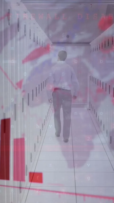Animation of data processing over caucasian male worker in server room Stock Footage 344774433