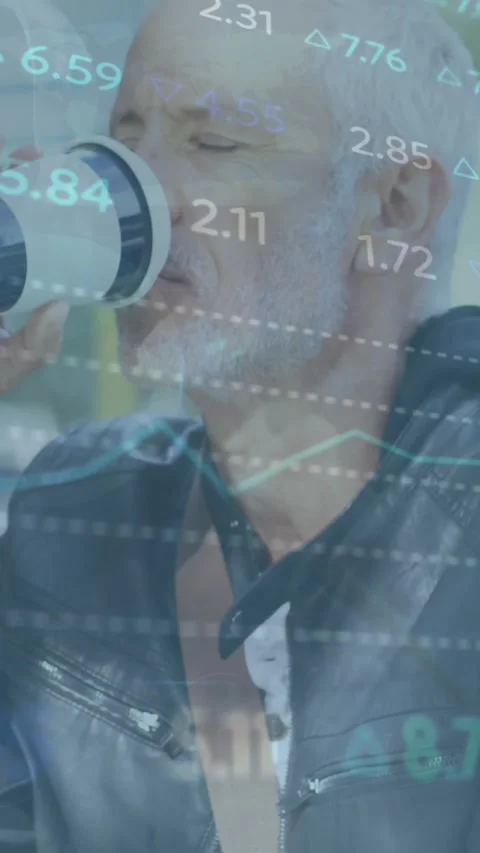 Animation of data processing over caucasian man drinking coffee Stock Footage 344775258