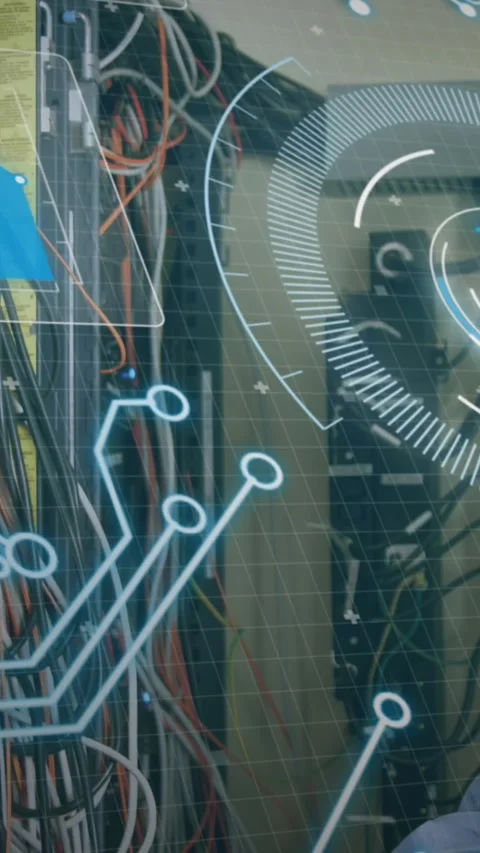 Animation of data processing over caucasian server room worker Stock Footage 344782992