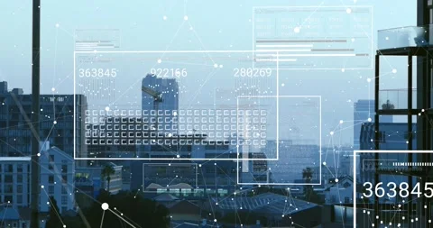 Animation of data processing over cityscape Stock Footage 238785910