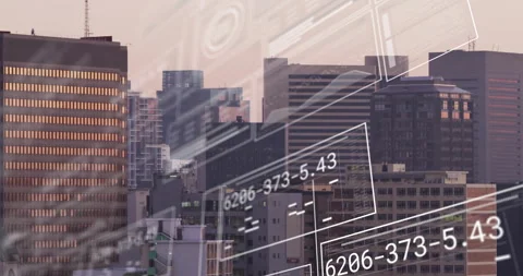 Animation of data processing over cityscape Stock Footage 266317993