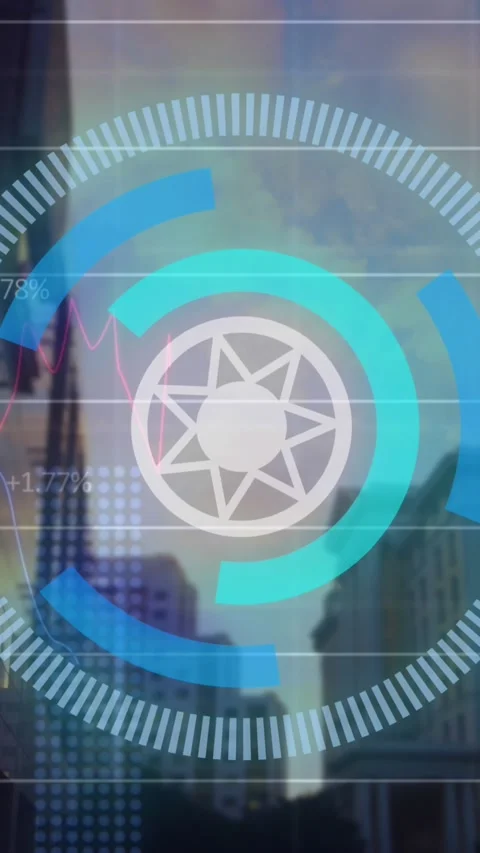 Animation of data processing over cityscape Stockbeeldmateriaal 319068542