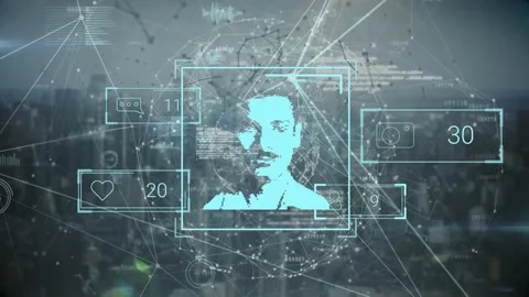 Animation of data processing over cityscape Видео 330724547