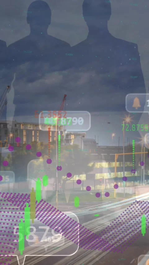 Animation of data processing over cityscape Stock Footage 342015767