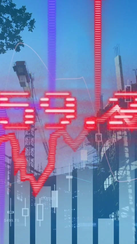 Animation of data processing over cityscape 動画素材 343545243
