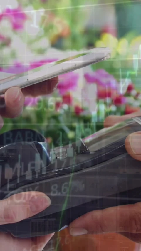 Animation of data processing over close up of a hand using smartphone to make Stock Footage 344678287