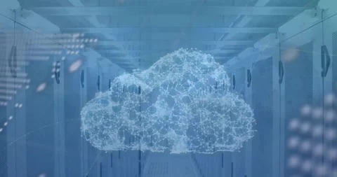 Animation of data processing over cloud and server room Stock Footage 328410861