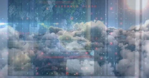 Animation of data processing over clouds and businessman using computer Stock Footage 330770793