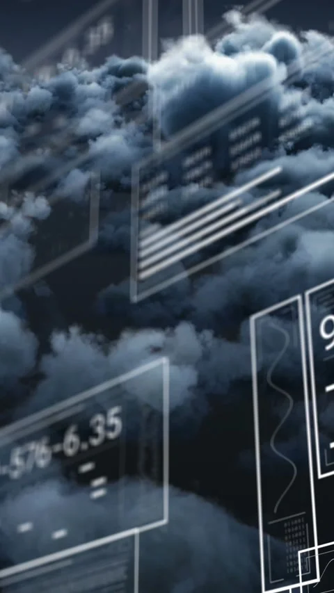 Animation of data processing over clouds Stock Footage 343128401