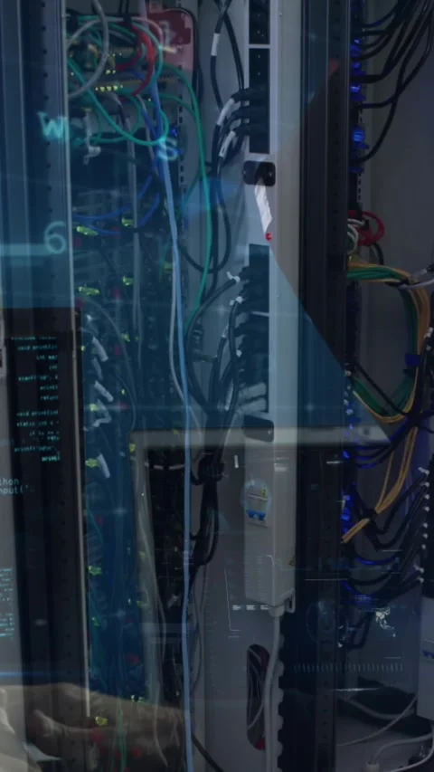 Animation of data processing over computer servers and caucasian female it Stock Footage 323340201