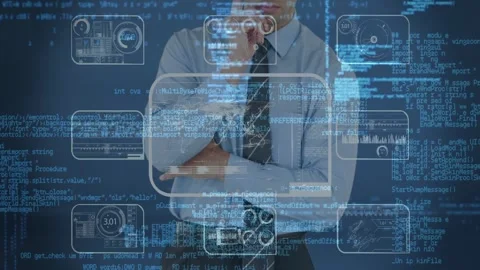 Animation of data processing over computer hacker with laptop Stock Footage 326626519