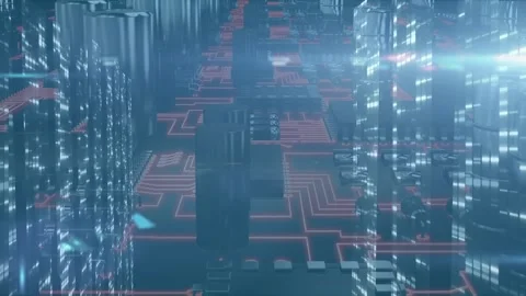 Animation of data processing over computer circuit board Stock Footage 328408142