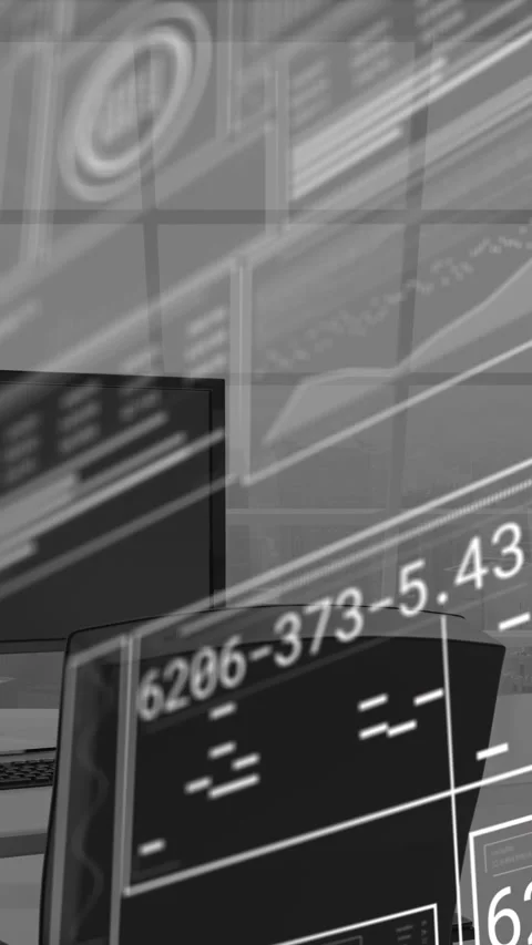 Animation of data processing over computer in office Stock Footage 341976765