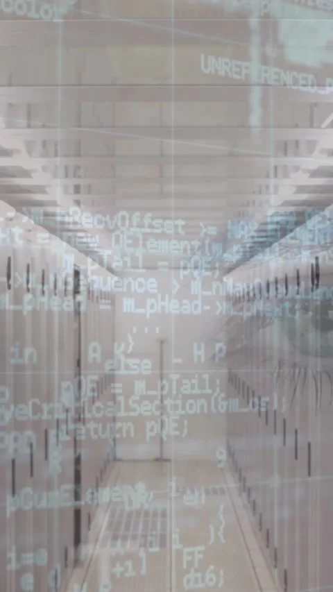 Animation of data processing over computer servers and caucasian woman's face in Stock Footage 343127564