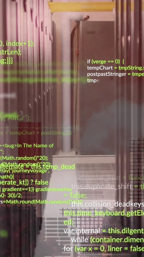 Animation of data processing over computer server room against tall buildings Stock Footage 344678617
