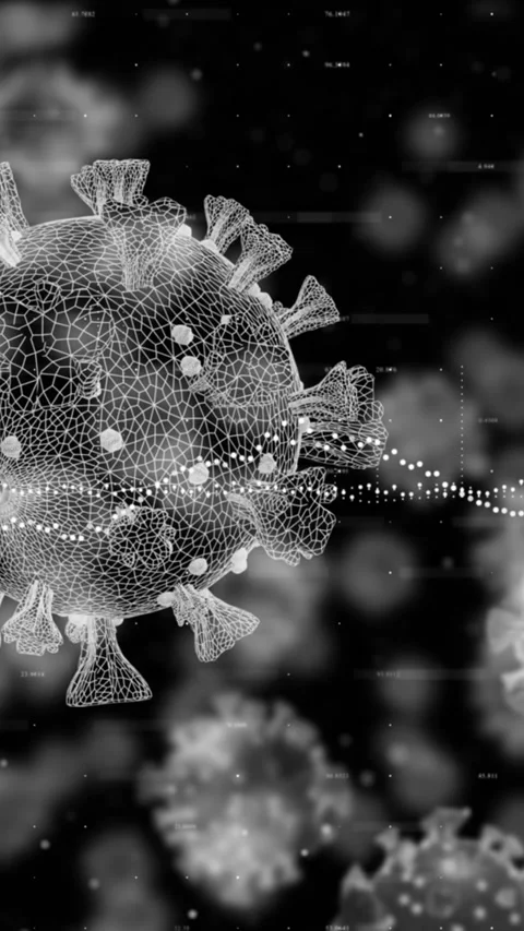 Animation of data processing over coronavirus cells floating Stock Footage 344593944