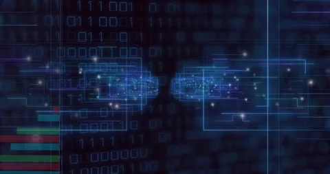 Animation of data processing over diagrams and light frames Stock Footage 309168339