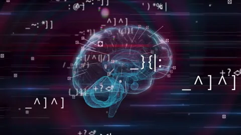 Animation of data processing over digital brain on black background Stock Footage 309356897