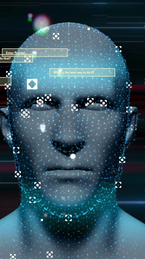 Animation of data processing over digital human Stock Footage 343610332