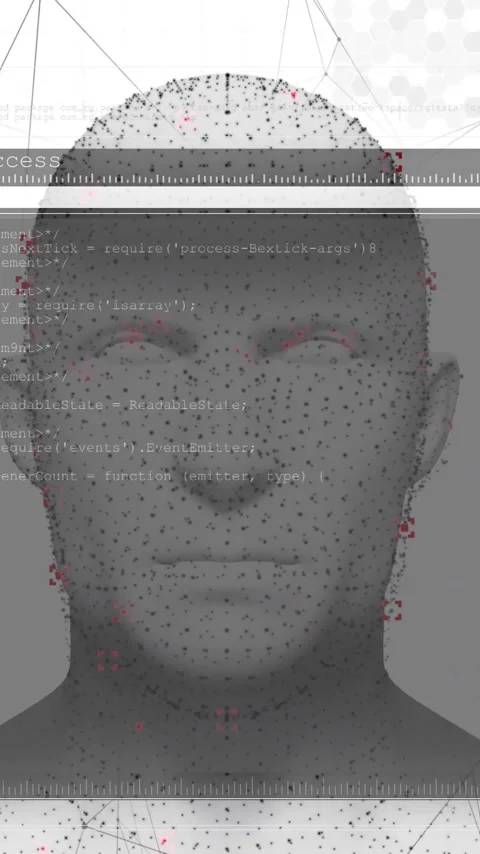 Animation of data processing over digital human with connections Stock Footage 343641580