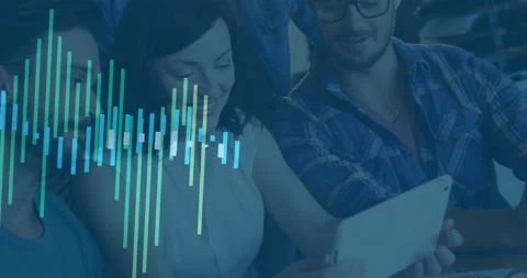 Animation of data processing over diverse group of business people using tablet Stock Footage 170563759