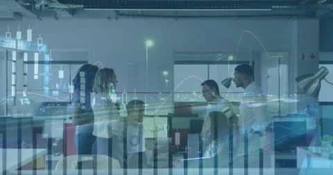 Animation of data processing over diverse group of business people Stock Footage 201225422